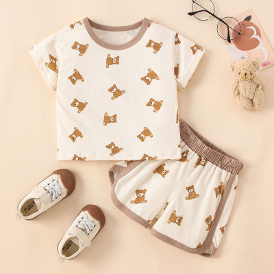 2-piece Baby Boy Pure Cotton Allover Bear Printed Short Sleeve T-shirt & Matching Shorts