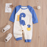 Baby Boy Color-block Cute Dinosaur Pattern Long-sleeve Jumpsuit  Blue