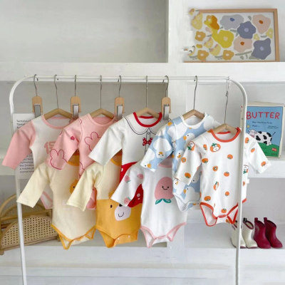 Macacão de algodão puro tipo A para bebê, pulôver de manga comprida para recém-nascido, roupa externa para bebê, roupas de engatinhar, roupas de peido, quatro estilos