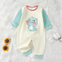 Baby Color-block Cute Cartoon Dinosaur Cattle Graphics Long-sleeved Jumpsuit for Autumn Spring  Green