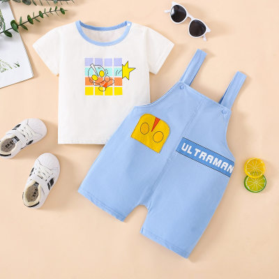 Baby Boy 2 Pieces Cartoon Pattern T-shirt & Suspender Shorts