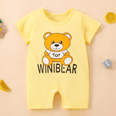 Baby Boy Letter and Bear Printed Short Sleeve Boxer Romper