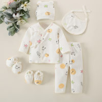 6 Pieces Newborn Kit Baby Lace-up Top & Pants & Hat & Anti-scratch Gloves & Socks & Bib  Pink