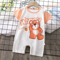 Baby girl pure cotton summer thin cartoon print short-sleeved boxer jumpsuit  White