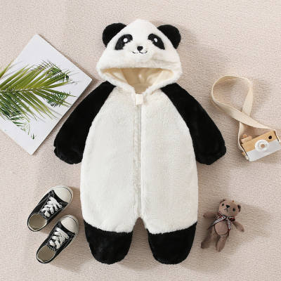 Baby Color-block Panda Bear Hooded Long-sleeved Jumpsuit