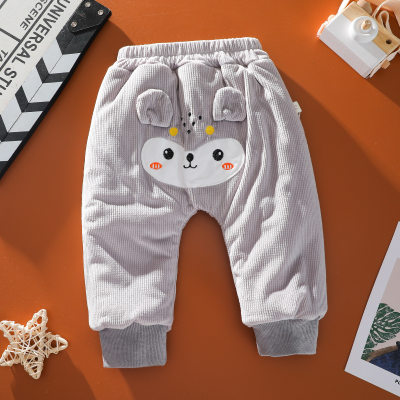Pantaloni in tessuto foderato in pile di velluto a coste con motivo cervo carino per neonato