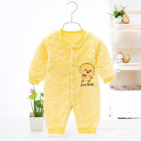 Infant and toddler jumpsuit coral fleece pajamas autumn and winter cute baby baby thick warm romper home crawling clothes  Yellow
