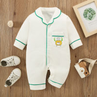 Combinaison à manches longues et jambes longues pour bébé, couleur unie, poche graphique cerf, revers décoratif  blanc