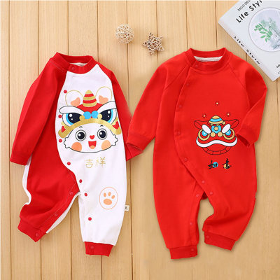 Baby Chinese new year auspicious lion pattern Long-sleeved long-leg Jumpsuit