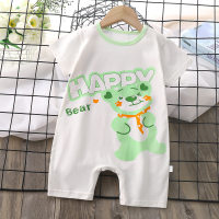 Baby boy, pure cotton, summer thin, cartoon print, short-sleeved boxer jumpsuit  Light Green