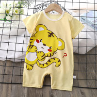 Baby pure cotton summer thin cartoon print short-sleeved boxer jumpsuit  Yellow