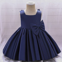 Falda para niña europea y americana, vestido de princesa, vestido de satén con lazo, disfraz de pasarela, vestido para niños  Azul marino
