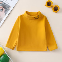 Camiseta infantil de manga comprida com gola média alta e baixa, fundo de veludo alemão com autoaquecimento, peça única quente  Amarelo