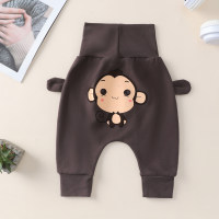 Pantalon tricoté pour bébé garçon, couleur unie, mignon chien, singe, ours, graphique, décoré d'oreilles, pour l'automne  café