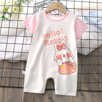 Baby pure cotton summer thin cartoon print short-sleeved boxer jumpsuit  Pink