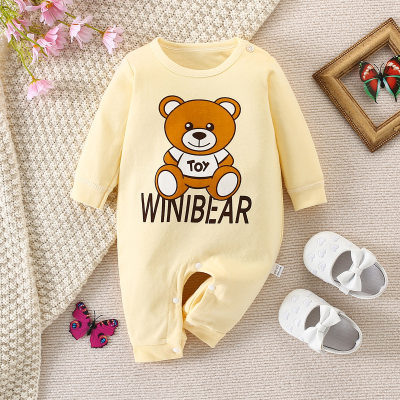 Baby Boy Bear Horizontal Stripes Long-sleeved Jumpsuit