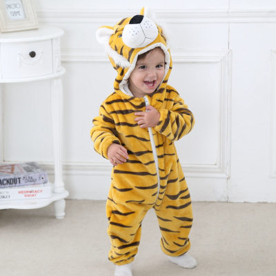 Baby Flannel Animal Leopard Tiger Hooded Jumpsuit