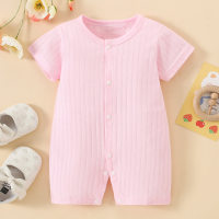 Baby Pure Cotton Solid Color Short Sleeve Boxer Romper  Pink