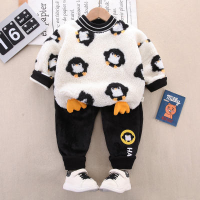 2-piece Toddler Boy Allver Penguin Pattern Mock Neck Sweatshirt & Matching Pants