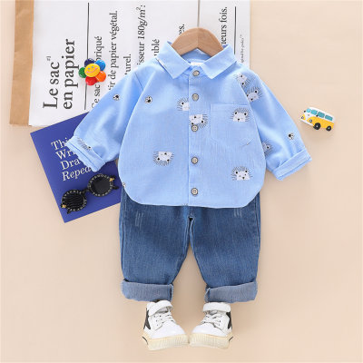 Toddler Lion Printed Long-sleeve Shirt & Jeans