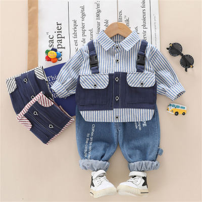 Toddler Boy Color-block Striped Shirt & Denim Pants