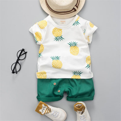 Baby Boy Short-sleeve Pineapple  Top And Solid Shorts