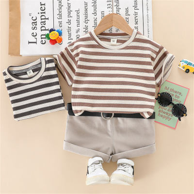 Toddler Boy Stripes Pattern Top & Shorts & Belt