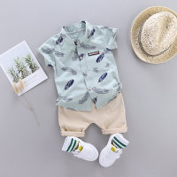 Baby Boy Feather Print Short-sleeve Shirt And Pant  Green