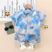 Toddler Boy Camouflage Lapel Color-block Top & Shorts  Blue