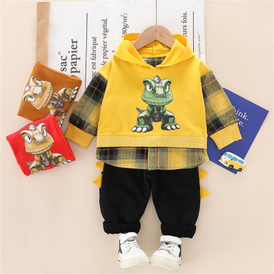 Suéter y pantalones a cuadros con estampado de dinosaurios para niños pequeños