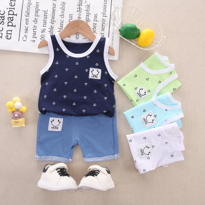 Baby Boy 2 Pieces Cartoon Anchor Pattern Vest & Applique Shorts