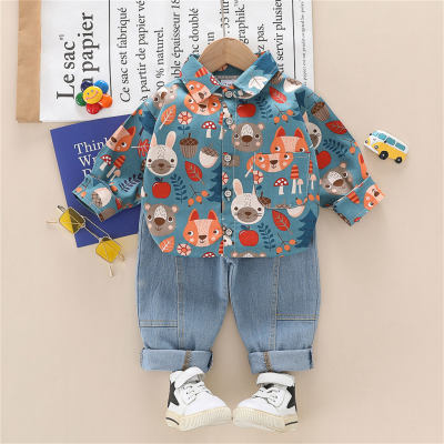 Toddler Boy Animal Print Casual Top e calças