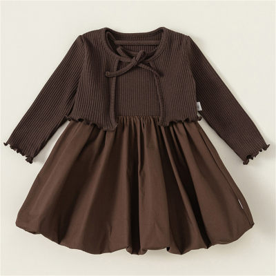 2-piece Toddler Girl Solid Color Knit Cardigan & Solid Color Sleeveless Dress
