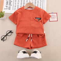 2-piece Toddler Boy Pure Cotton Solid Color Pocket Front Short Sleeve T-shirt & Matching Shorts  watermelon red
