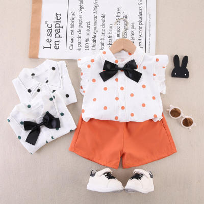 3-piece Toddler Girl Polka Dotted Sleeveless Bouse & Solid Color Shorts & Bowtie