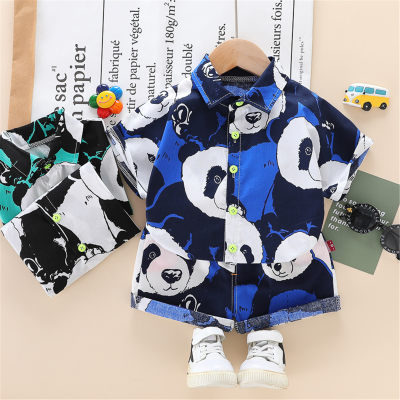 Toddler Boy Panda Lapel Color-block Top & Shorts