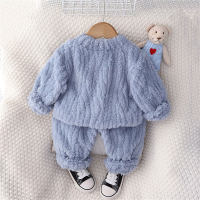 2-piece Toddler Boy Bear and Letter Embroidered Plush Top & Matching Pants  Blue