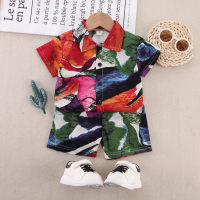 2-piece Toddler Boy Pure Cotton Allover Printing Short Sleeve Shirt & Matching Shorts  Red