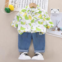 2-piece Toddler Boy Allover Banana Printed Shirt & Denim Pants  Green