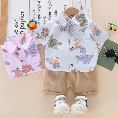 Toddler Boys Floral Lapel Top & Shorts