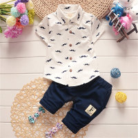 2-piece Mustache Pattern Polo Shirts & Shorts for Toddler Boy  White