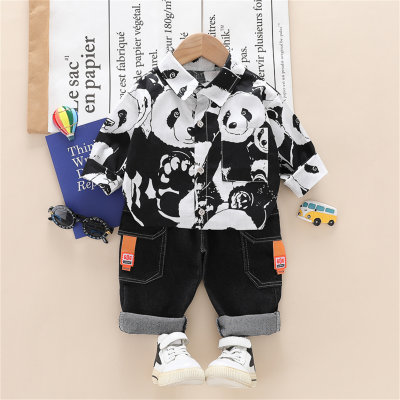 Toddler Panda Printed Shirt & Jeans Pants