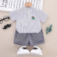 2-piece Toddler Boy Striped Dinosaur Printed Short Sleeve Shirt & Solid Color Shorts  White