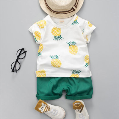 Children's summer short-sleeved shorts set with all-over pineapple pattern
