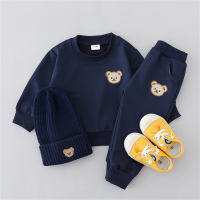 Conjunto de 2 piezas de top con estampado de oso otoñal para niño pequeño y pantalones a juego  Azul marino