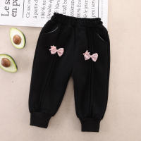 Toddler Girl Pure Cotton Solid Color Bowknot Decor Pants  Black