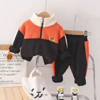 2-piece Toddler Boy Color-block Patchwork Stand Up Collar Zip-up Jacket & Matching Pants  Orange