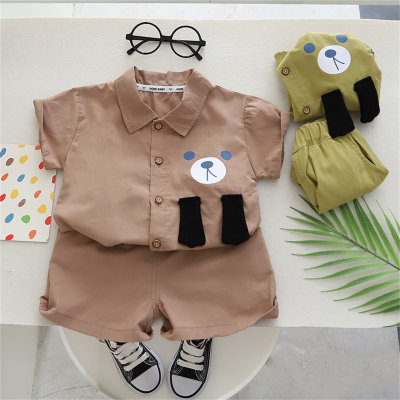 2-piece Toddler Boy Pure Cotton Bear Style Short Sleeve Shirt & Matching Shorts