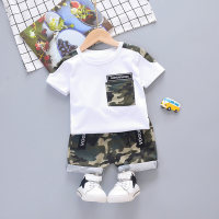 Baby Boy Color-block Short-sleeve T-shirt & Camouflage Shorts  White