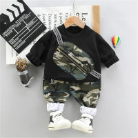 Infant and toddler spring fashion bag camouflage long-sleeved round neck suit  Black